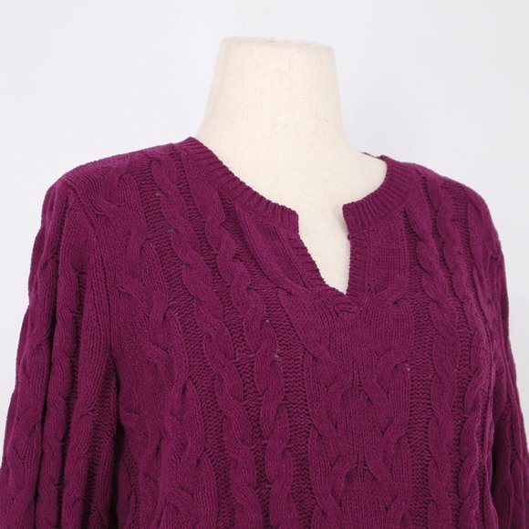 J.JILL Split-Neck Chenille Cable-Knit Tunic Sweater Plum Purple Size L - Picture 3 of 6
